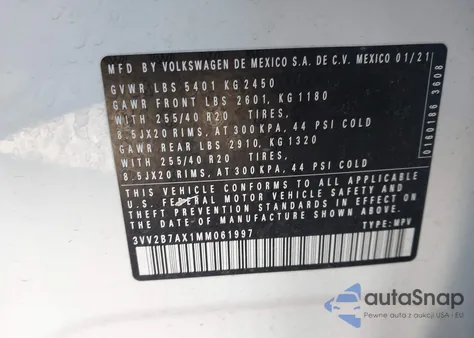 2021 Volkswagen Tiguan 2.0T Se/2.0T Se R-Line Black/2.0T Sel from USA, damaged, VIN 3VV2B7AX1MM061997